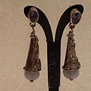 Sterling Silver Dangle Earrings - Blue Lace Agate - Iolite